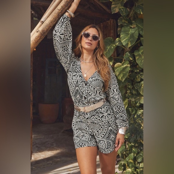 VENUS Pants - Cotton linen printed romper